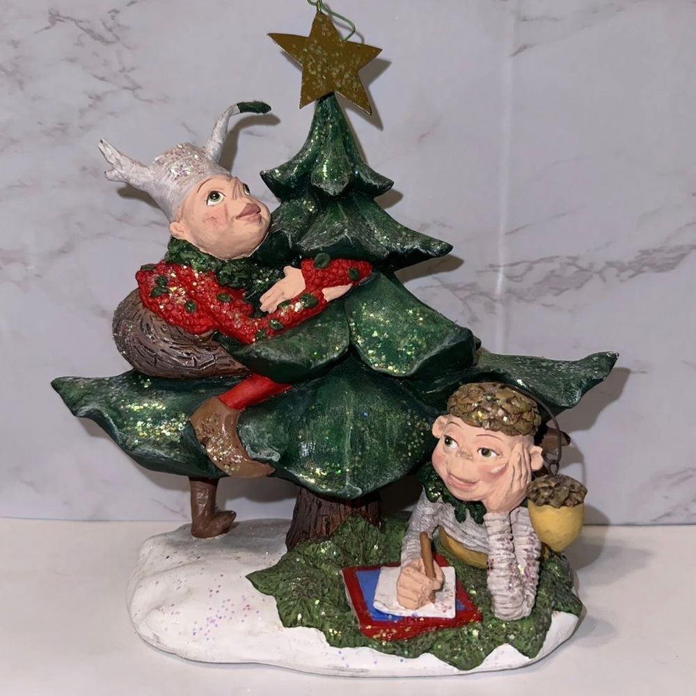 Vintage Dept 56 Christmas Brownies Figure Tree w/ Tag Woodland Elf Fantasy
